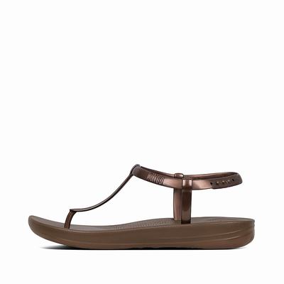 Fitflop Women's IQUSHION Splash Pearlised Back-Strap Flip Flops - Brown/Gold, QS7105694